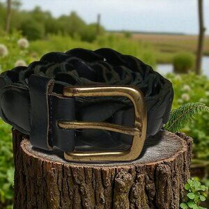 Boho Black Leather Locking Loop Chain Belt 48" Total Length Adjustable Unisex